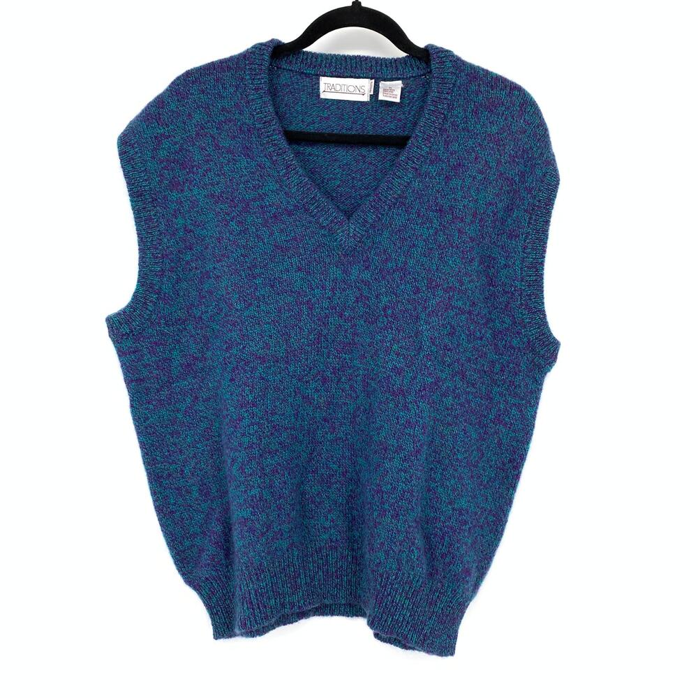 Vintage Traditions 90s Sweater Vest Mens Size XL 100% Shetland Wool Teal Purple